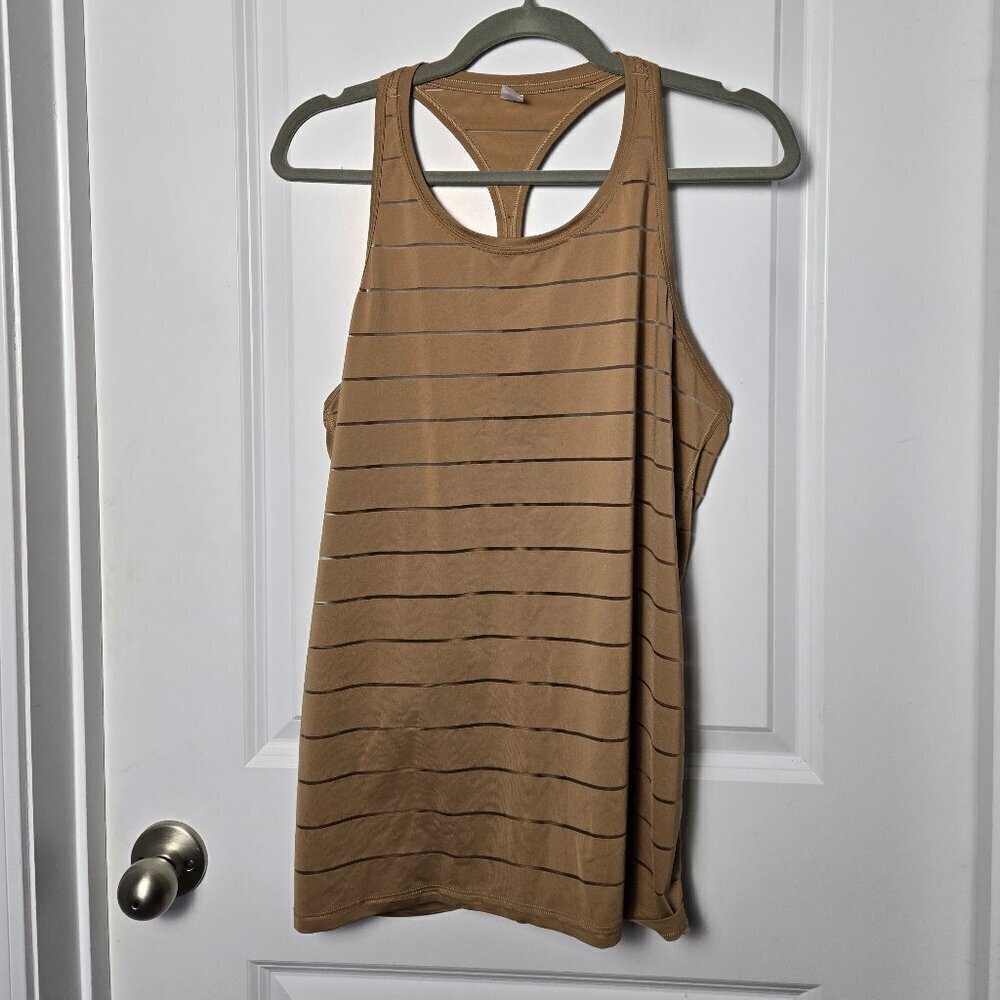 Athleta Stripe Mesh High Neck Chi Tank - L Carmel Brown